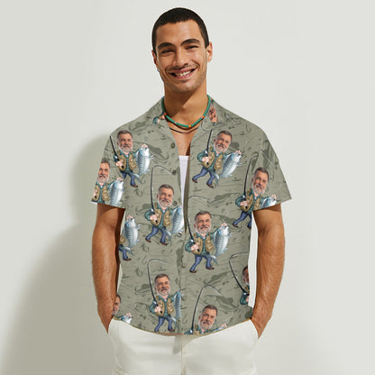 Funny Fishing Portrait - Personalized Fishing Hawaiian Shirt