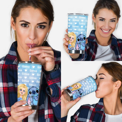 Blue Ohana Name Pattern - Personalized Ohana Tumbler