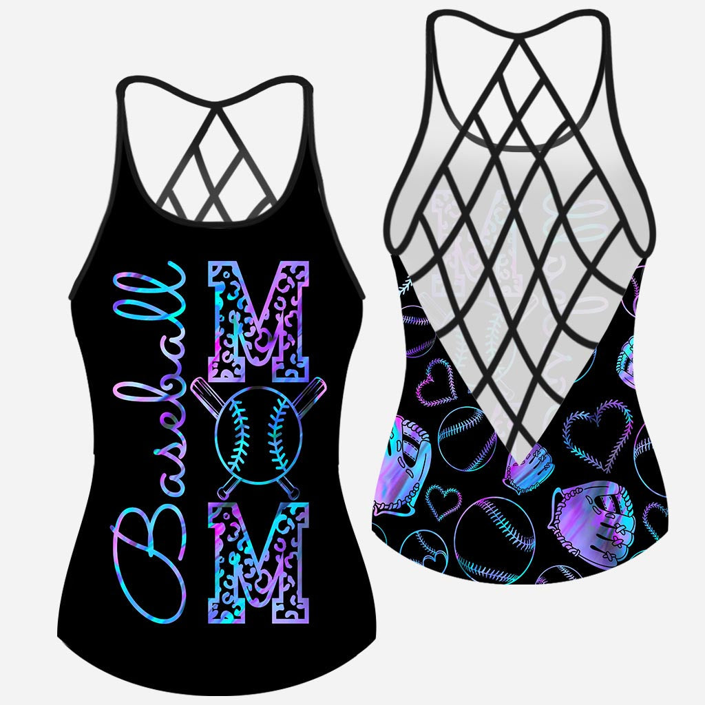 Baseball Mom Hologram Baseball Cross Tank Top