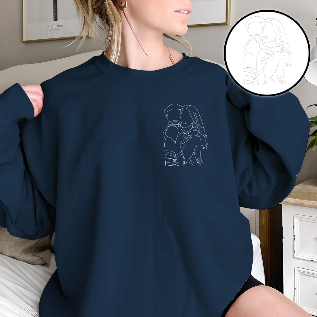 Custom Line Art - Personalized Aunt Embroidered Sweater