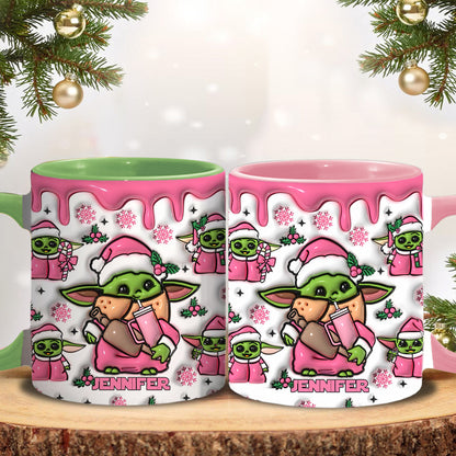 Pink Christmas The Child - Personalized The Force Accent Mug