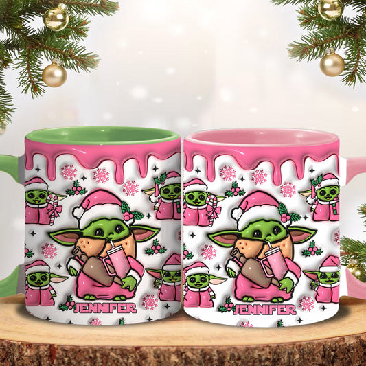 Pink Christmas The Child - Personalized The Force Accent Mug