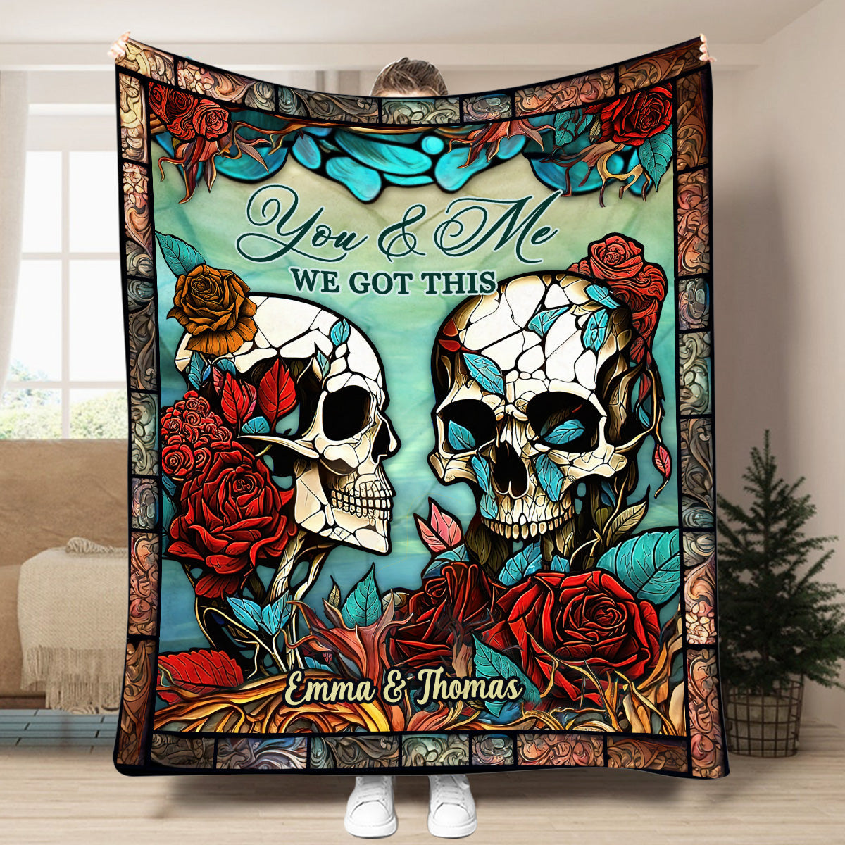 Skull Couple - Personalized Skull Blanket