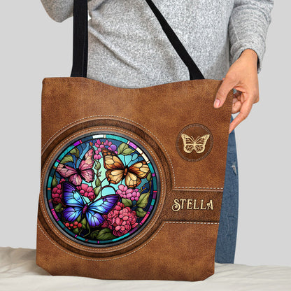 Stained Glass Butterfly - Personalized Butterfly Tote Bag