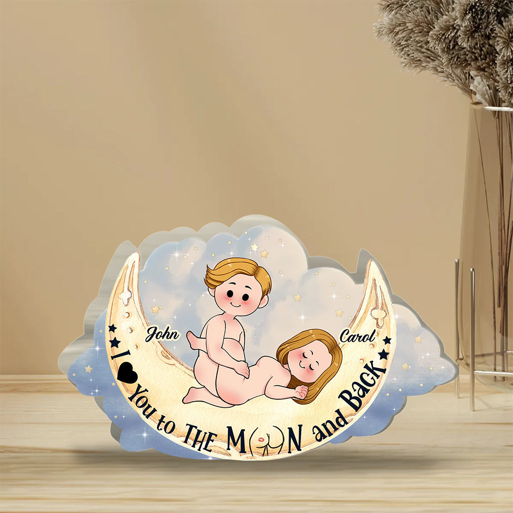 Love You To The Moon And Back - Personalized Couple Custom Shaped Acrylic Plaque