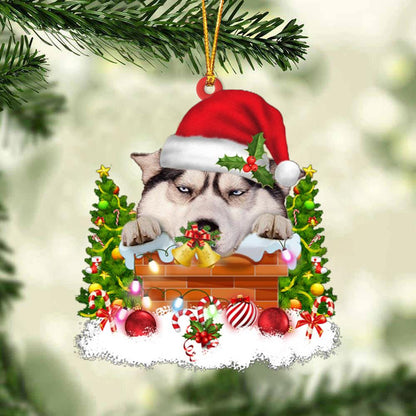 Husky Funny Peaking - Dog Ornament (Printed On Both Sides) 1022