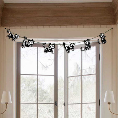 Witchy Vibes Cat Skeleton - Halloween Black Cat 6 Pieces Garland