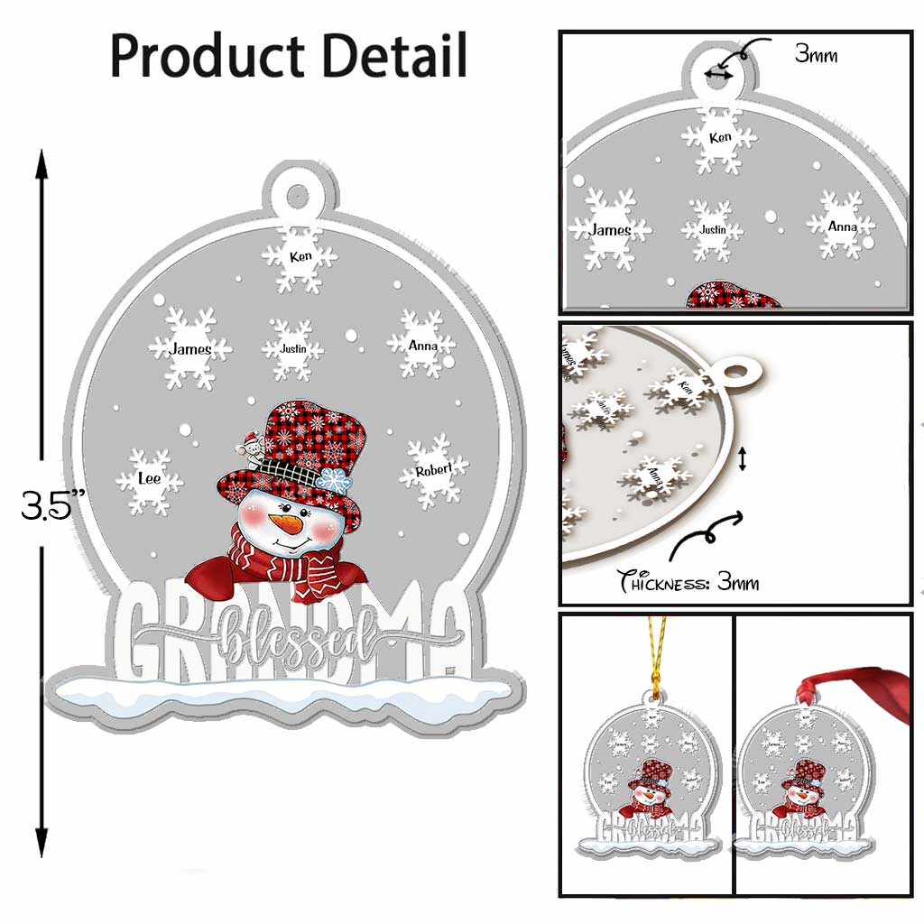 Snowman Grandma Snowglobe - Personalized Transparent Ornament