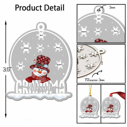 Snowman Grandma Snowglobe - Personalized Transparent Ornament