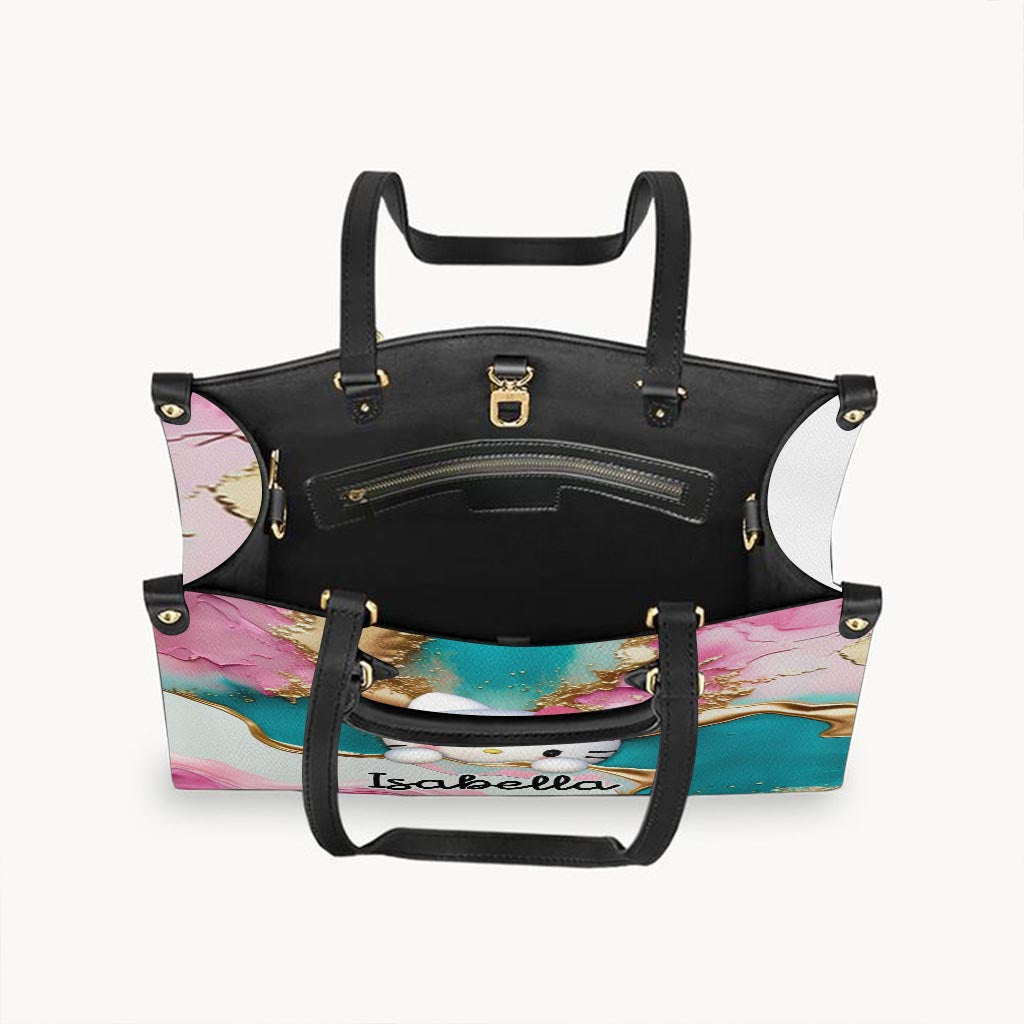 A Touch Of Pink - Personalized White Kitten Leather Handbag