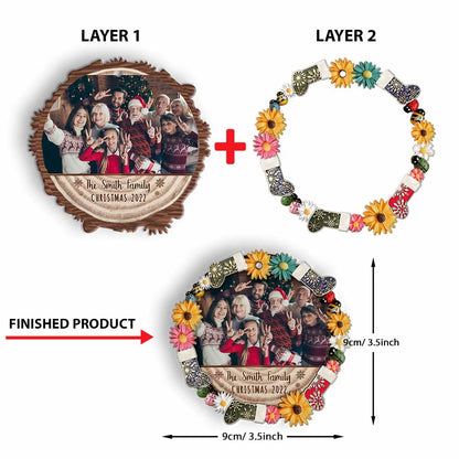 Family Snowflakes Flowers - Personalized Christmas Family Layered Wood Ornament