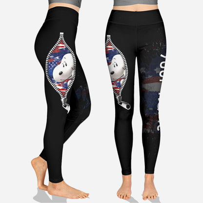 Blue, Red And White Dog - Personalized Independence Day Hollow Tank Top and Leggings