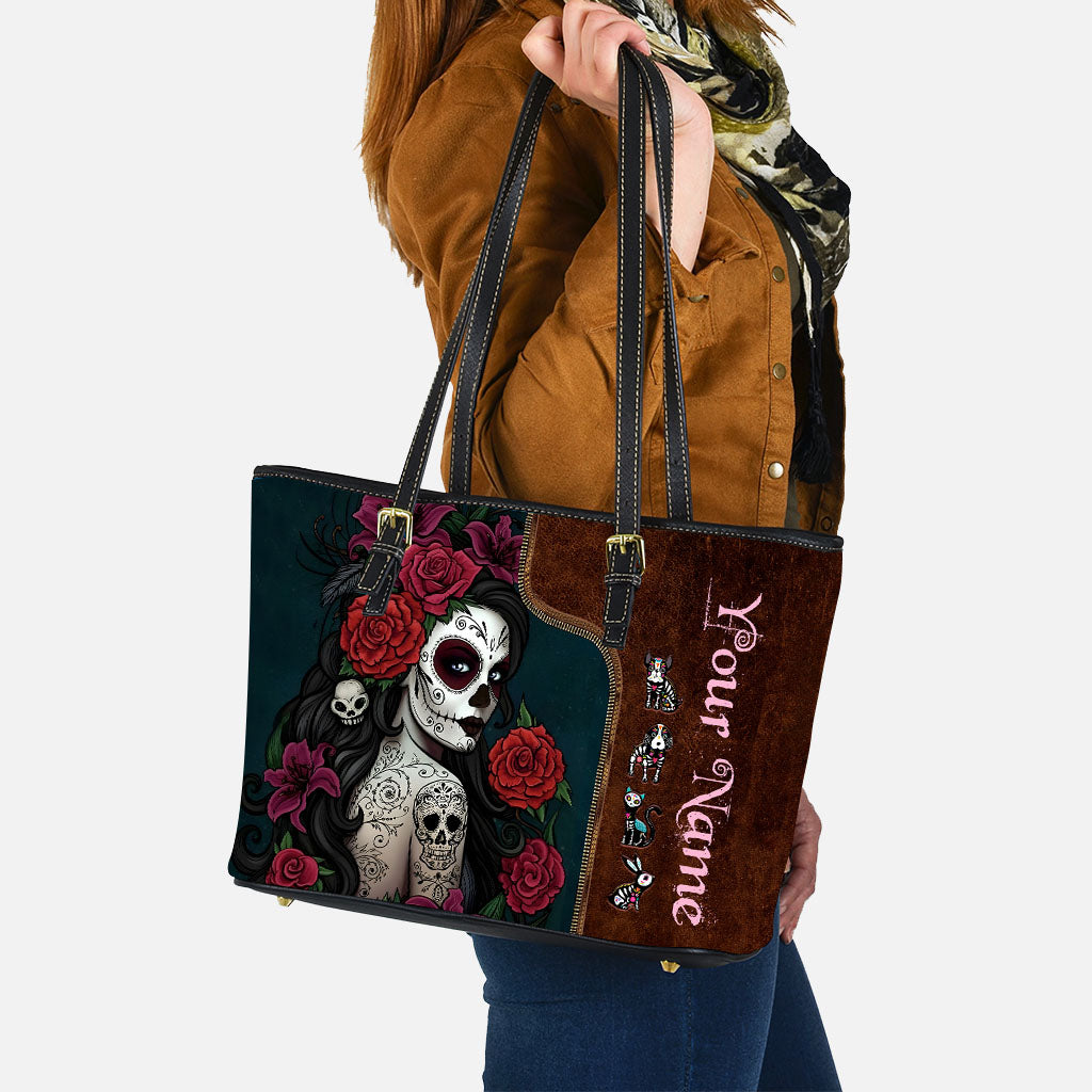 Day Of The Dead - Personalized Latina Women Leather Bag