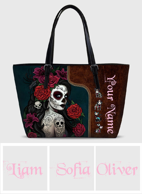 Day Of The Dead - Personalized Latina Women Leather Bag