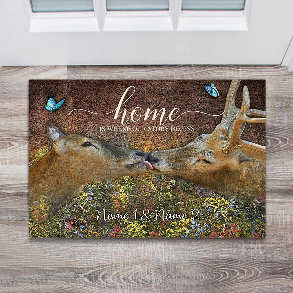 Home Is Where Our Story Begins - Personalized Couple Hunting Doormat