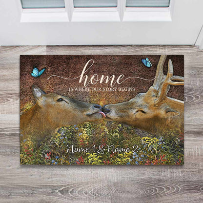 Home Is Where Our Story Begins - Personalized Couple Hunting Doormat