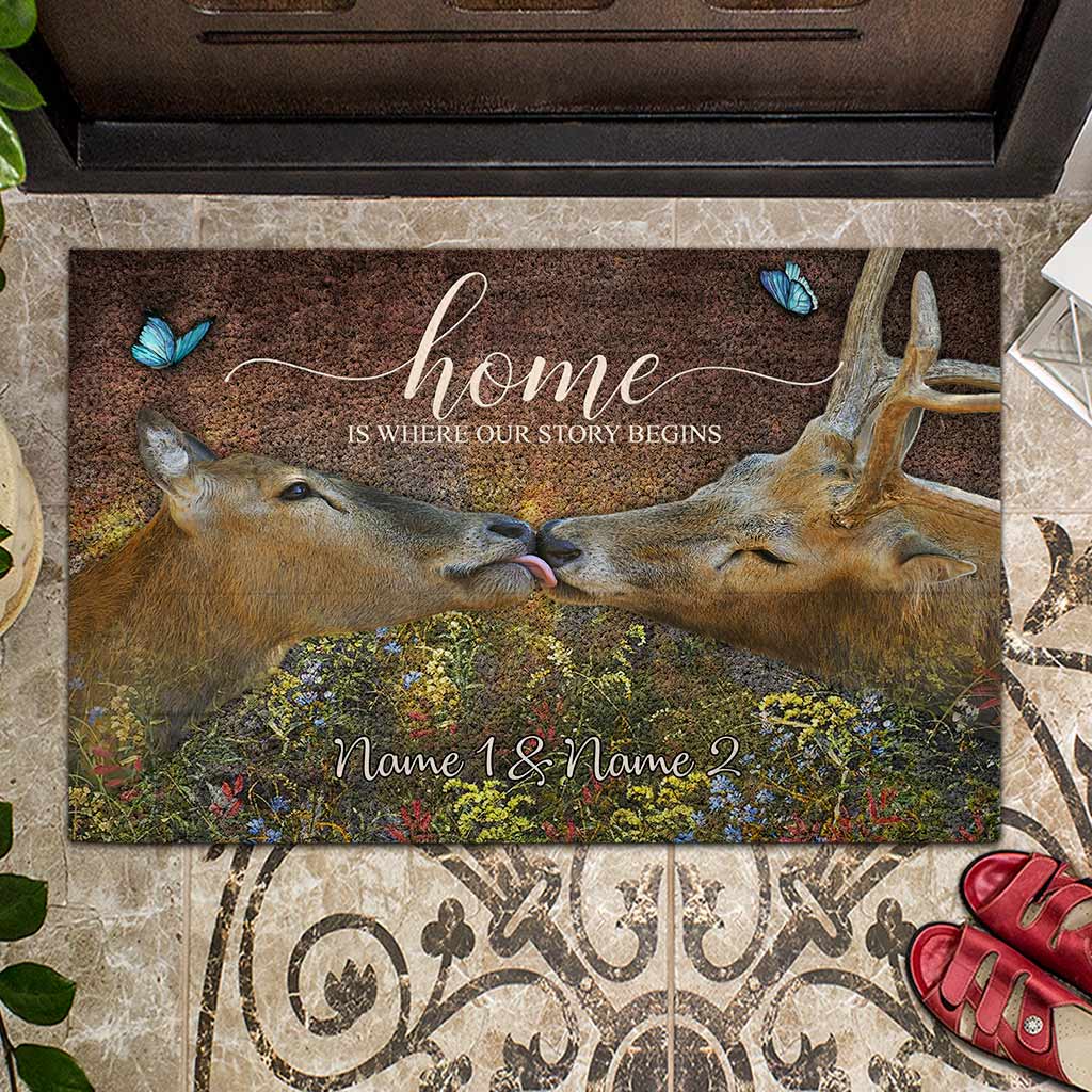 Home Is Where Our Story Begins - Personalized Couple Hunting Doormat