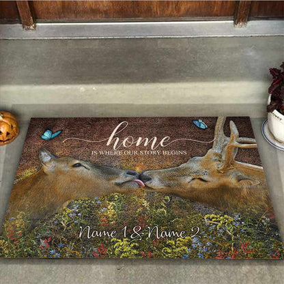 Home Is Where Our Story Begins - Personalized Couple Hunting Doormat