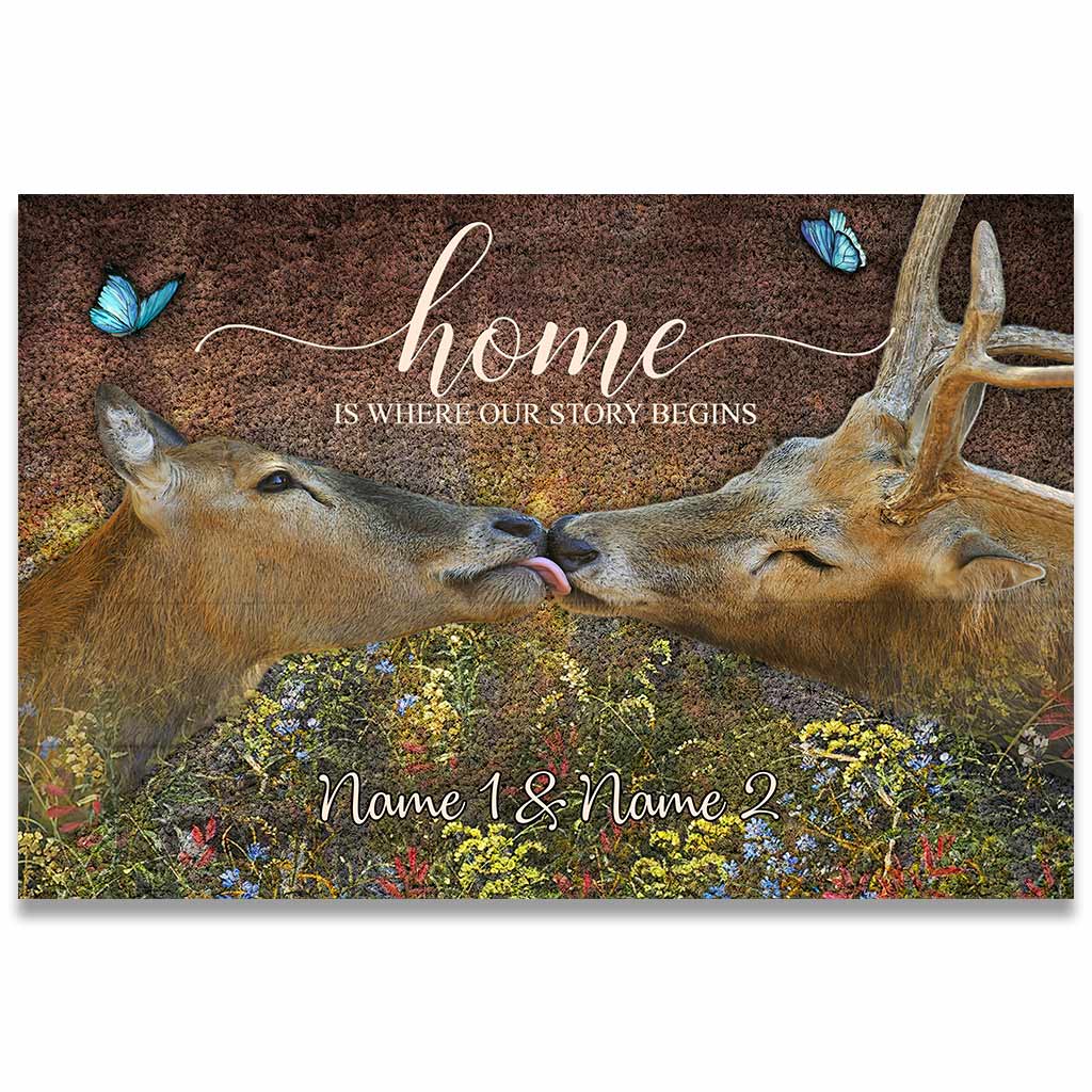 Home Is Where Our Story Begins - Personalized Couple Hunting Doormat