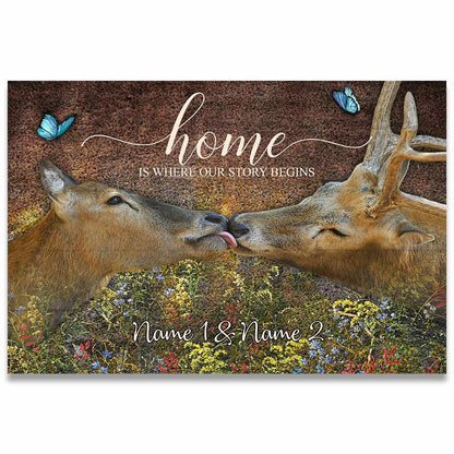 Home Is Where Our Story Begins - Personalized Couple Hunting Doormat