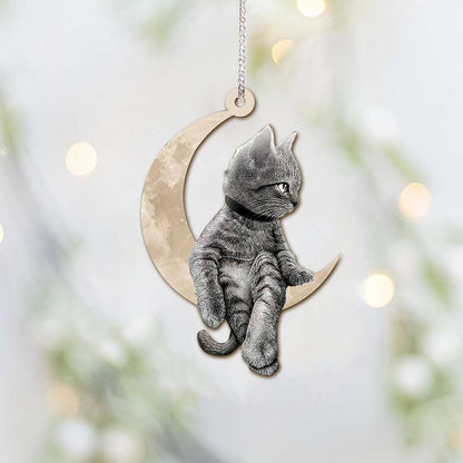 Cat Sits On The Moon Hanging - Cat Ornament (Printed On Both Sides) 1022