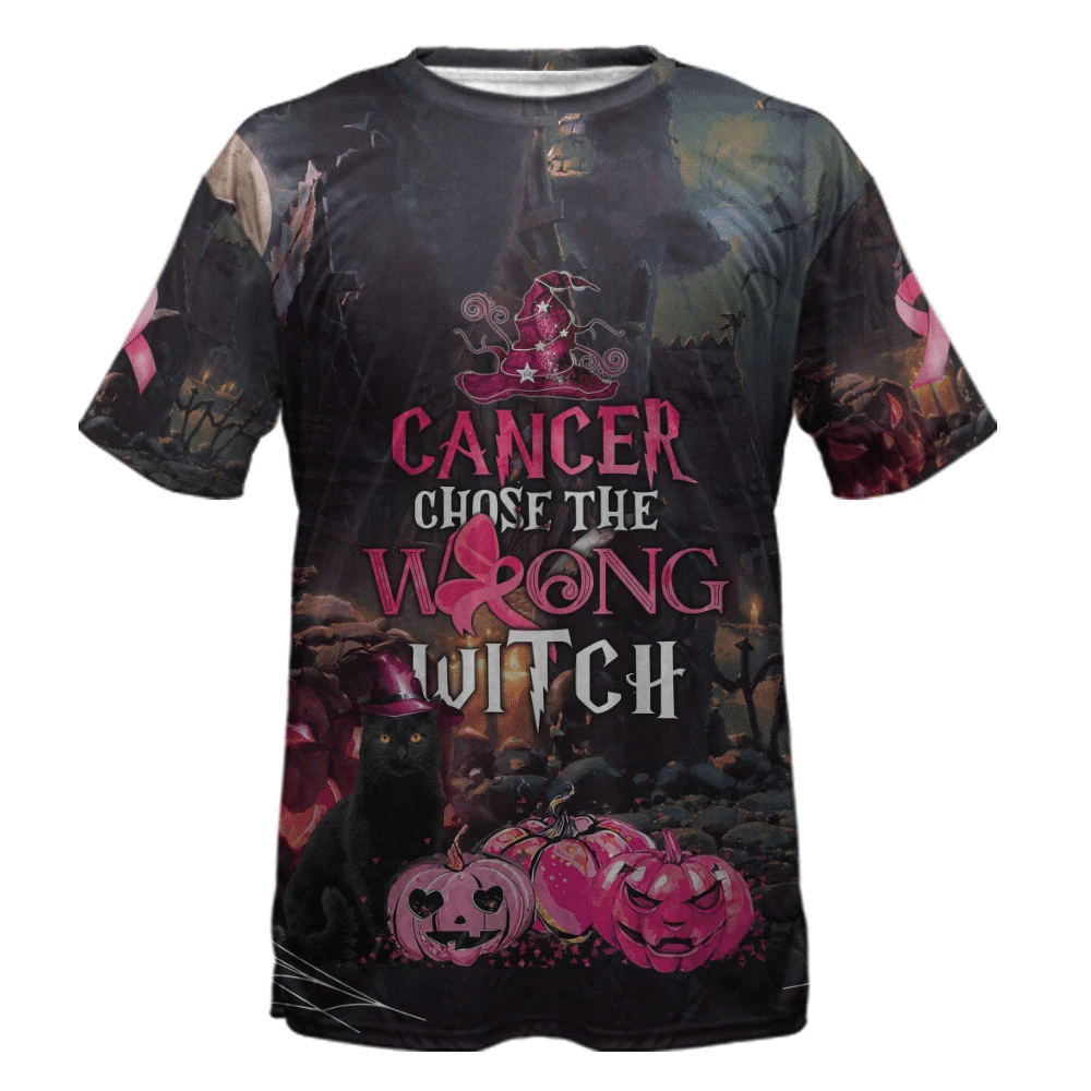 Breast Cancer Chose The Wrong Witch - Breast Cancer Awareness All Over T-shirt and Hoodie 0822
