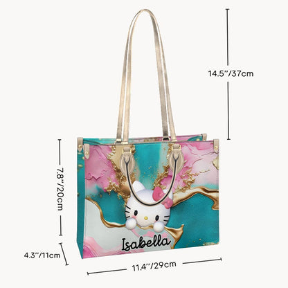A Touch Of Pink - Personalized White Kitten Leather Handbag
