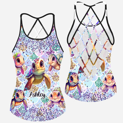 Salty Little Beach - Personalized Turtle Cross Tank Top