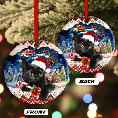 Black Cat Christmas Vibe - Cat Ornament (Printed On Both Sides) 1022