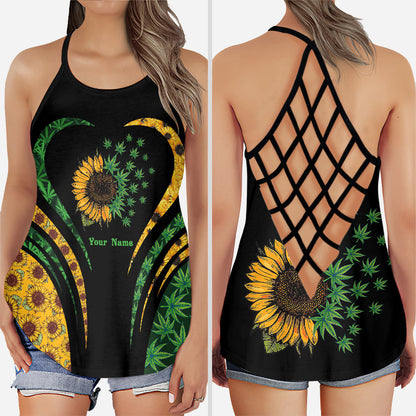 Sunflower And Weed - Personalized Weed Cross Tank Top