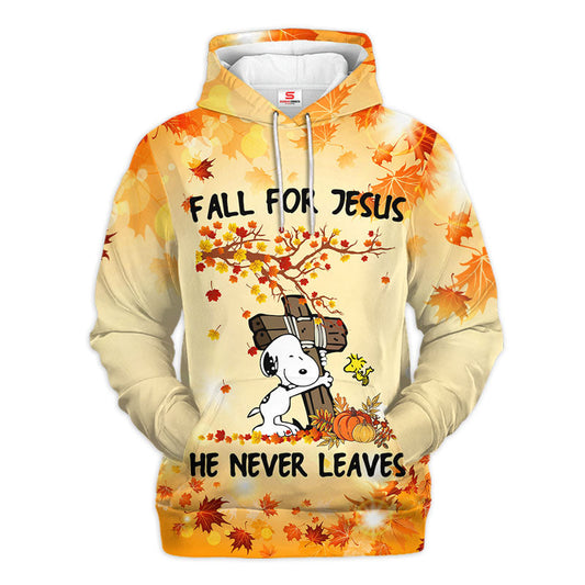 Fall For Jesus He Never Leaves All Over Shirt 0823
