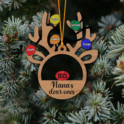 Nana's Dear Ones - Personalized Christmas Grandma Ornament With Faux Glitter Pattern Printed (Printed On Both Sides)