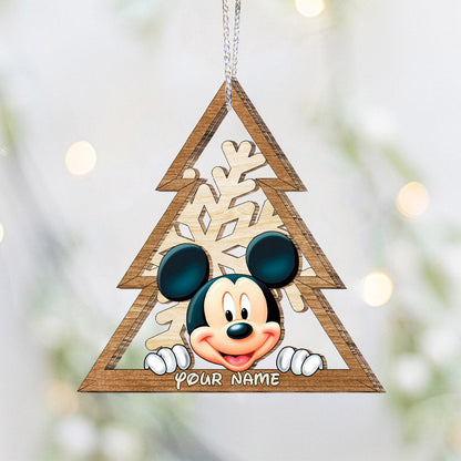 Mouse Ears Snowflake - Personalized Christmas Mouse Layered Wood Ornament