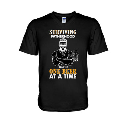 Surviving Fatherhood One Beer At A Time - Personalized Father's Day T-shirt and Hoodie