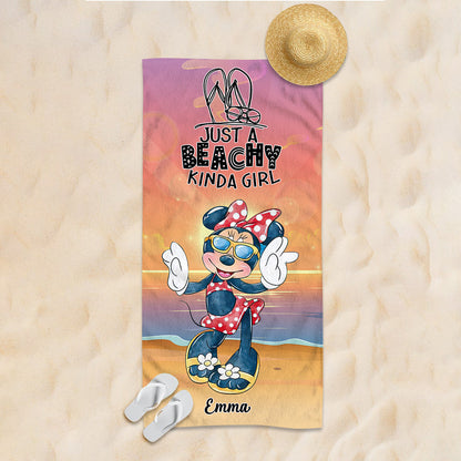 Just A Beachy Kinda Girl - Personalized Mouse Beach Towel