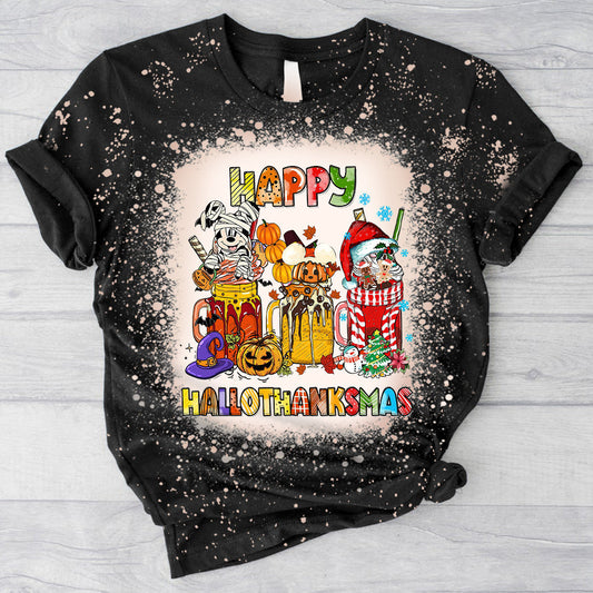 Happy Hallothanksmas - Christmas Mouse Handmade Bleached Shirts