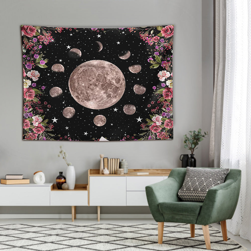 Celtic Celtic Wicca Moon Phases Flowers Starry Night - Witch Wall Tapestry 0822