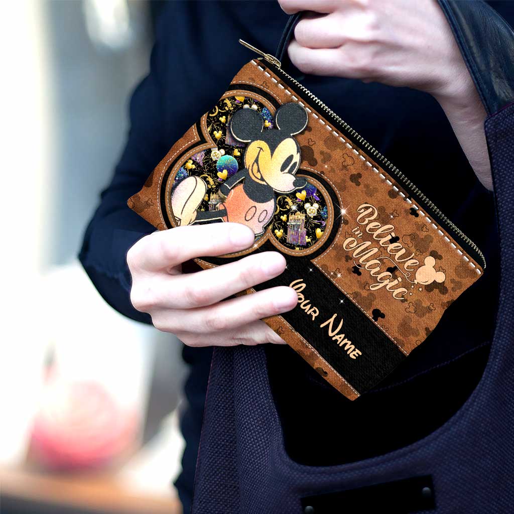 50 Years Of Magic Mouse Ears - Personalized Mouse Pouch With Leather Pattern Print