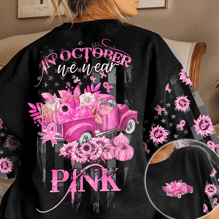 In October We Wear Pink Breast Cancer Awareness All Over T-shirt and Hoodie