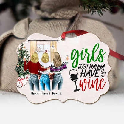 Friends Don't Let Friends Wine Alone - Personalized Christmas Bestie Ornament (Printed On Both Sides)