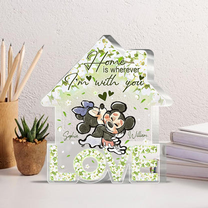 Floral Love Home - Personalized Couple Mouse Custom Shaped Acrylic Plaque