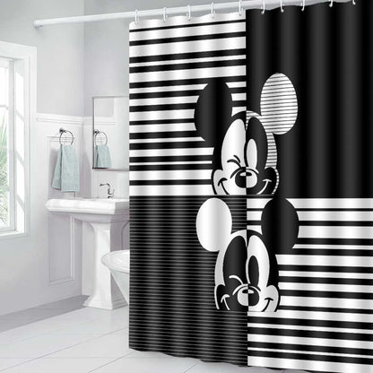 Magic Black And White - Mouse Bathroom Curtain & Mats Set