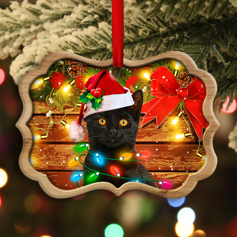 Black Cat Christmas Lights Decoration - Cat Ornament (Printed On Both Sides) 1022