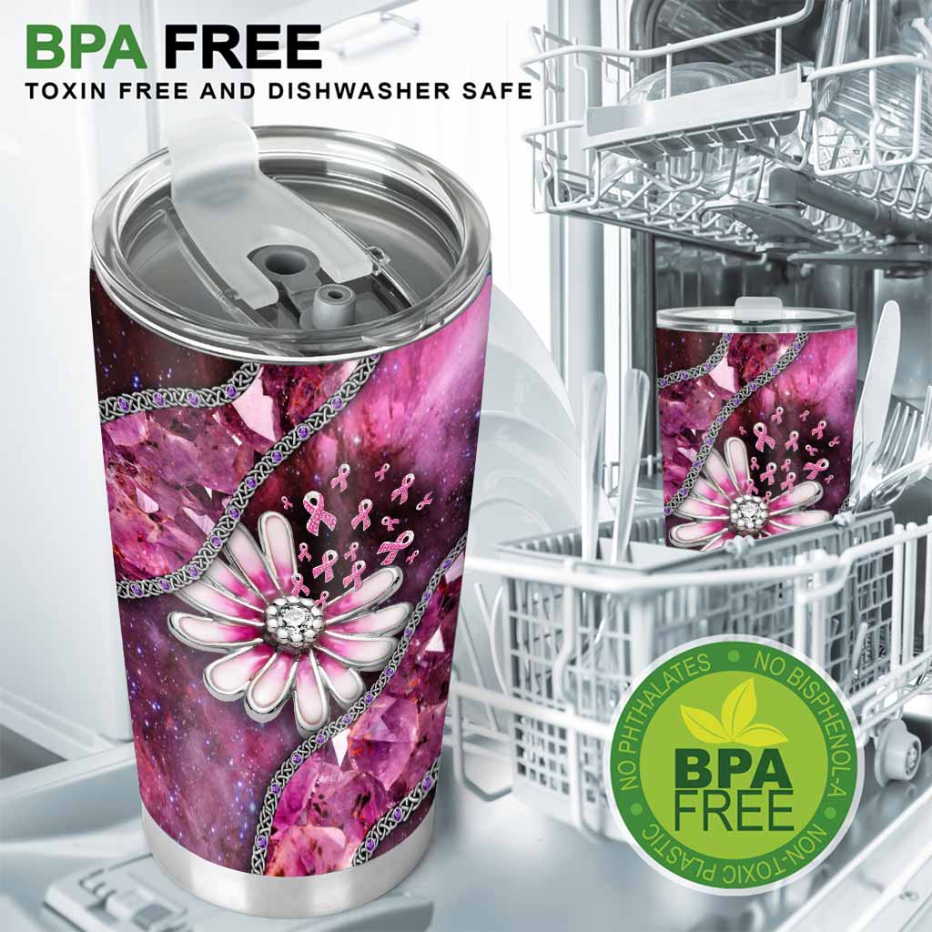 Faith Hope Love Pink Daisy Breast Cancer Awareness 3D Pattern Printed Tumbler