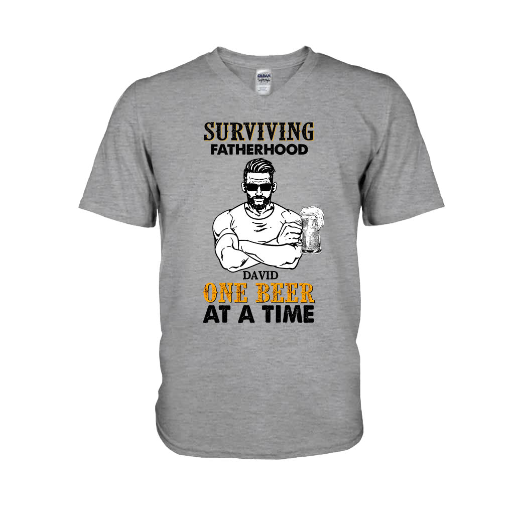Surviving Fatherhood One Beer At A Time - Personalized Father's Day T-shirt and Hoodie
