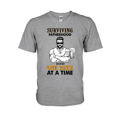 Surviving Fatherhood One Beer At A Time - Personalized Father's Day T-shirt and Hoodie