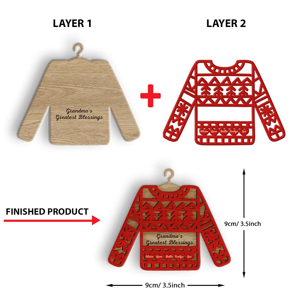 Grandma's Sweater Greatest Blessings - Personalized Christmas Layered Wood Ornament