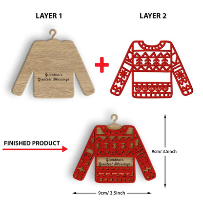 Grandma's Sweater Greatest Blessings - Personalized Christmas Layered Wood Ornament