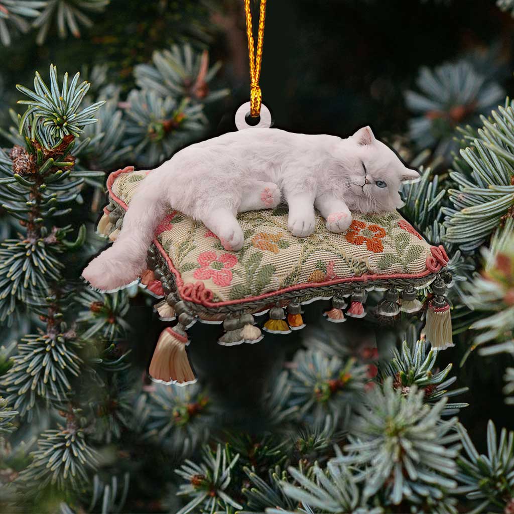 Happy Kitty - Christmas Cat Ornament With 3D Pattern Print (Printed On Both Sides)