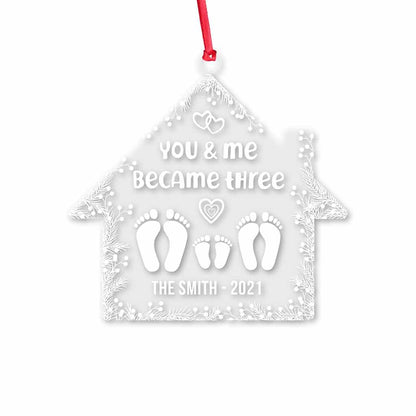 You And Me Became Three - Personalized Family Transparent Ornament